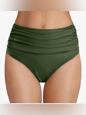 New Fashion High Waisted Tummy Control Runched Bikini Bottoms Size Large